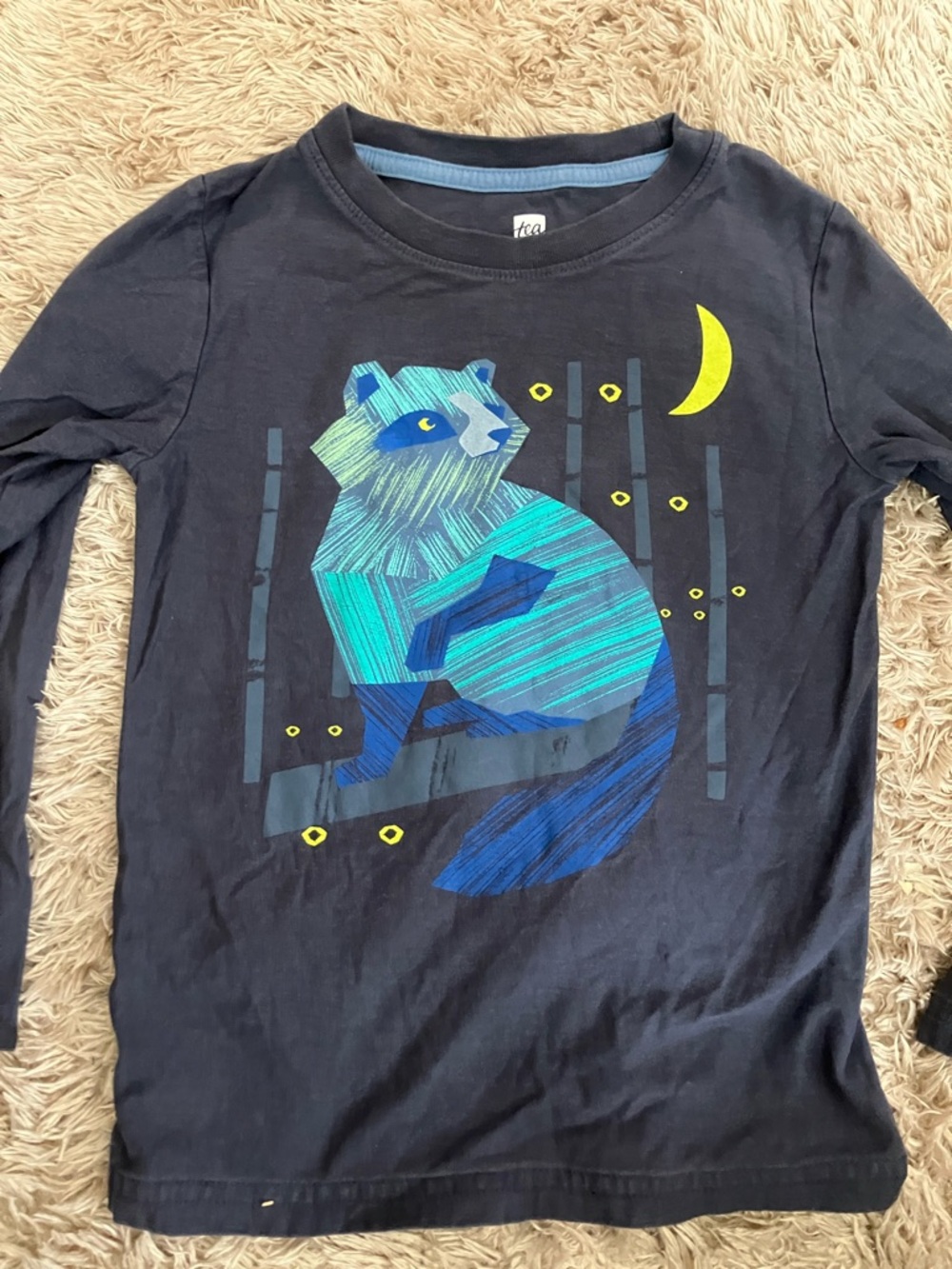 Tea Collection Navy Long Sleeve Tee with Teal & Blue Fox Graphic